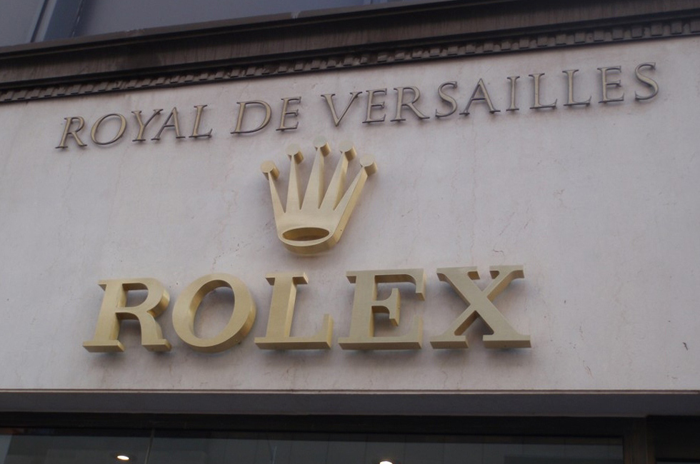 Building front logo signage at Rolex